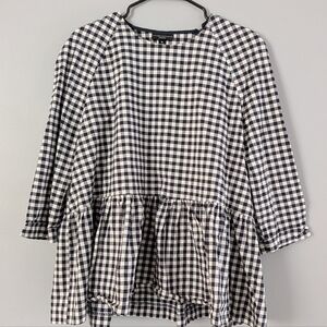 Victoria Beckham for‎ Target Peplum Gingham Blouse Navy White Check XL